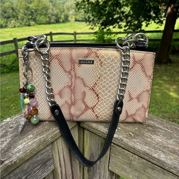 Miche Snakeskin Patterned Beige and Dark Pink Women's Handbag/Shoulder Bag - Picture 2 of 9